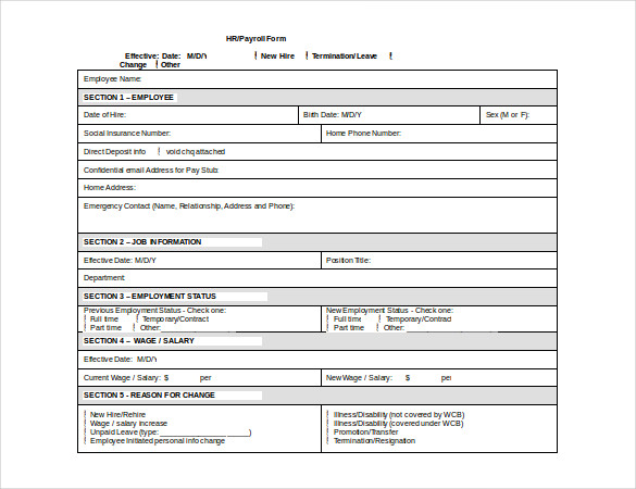 hr payroll form template free doc download