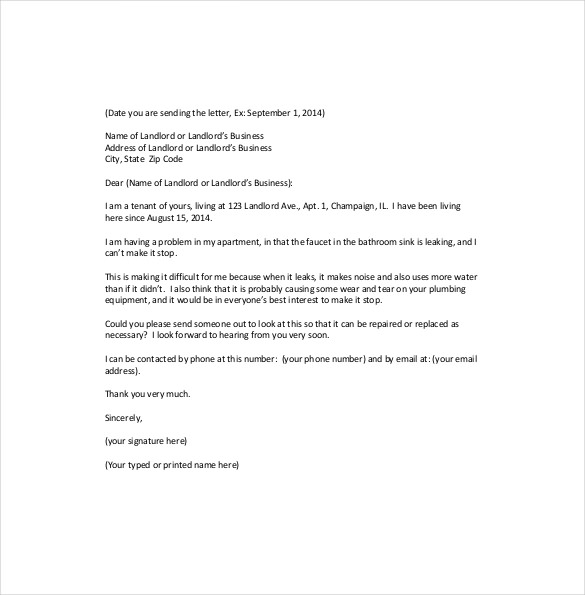 sample complaint letter to apartment management