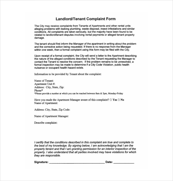 Complaint Letter to Landlord - 8+ Free Word, PDF Documents ...