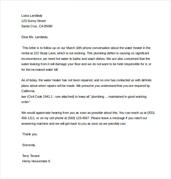 Complaint Letter To Landlord Free Word Pdf Documents Download