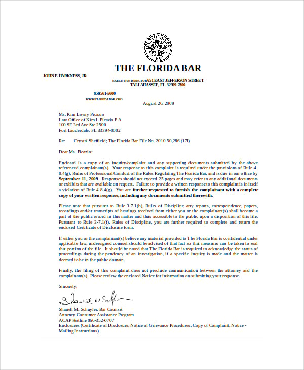 letter of complainant rebuttal