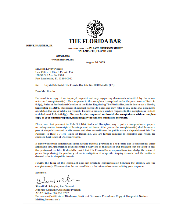 letter of complainant rebuttal