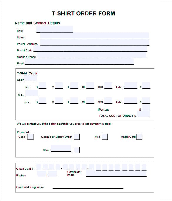 editable t shirt order form template pdf format
