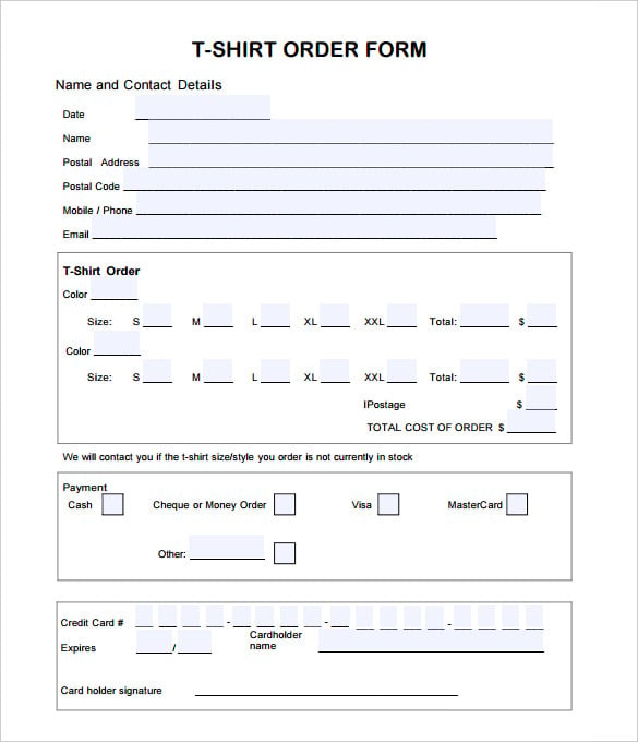 27 T Shirt Order Form Templates PDF DOC