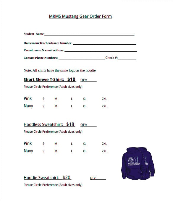 mustang gear t shirt order form template pdf format