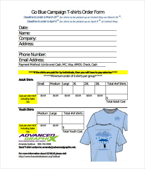 go blue campaign t shirts order form template printable