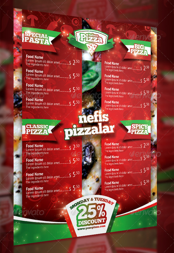 pizza menu flyer psd format template