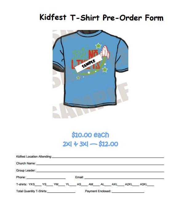 free printable kidfest t shirt pre order form template