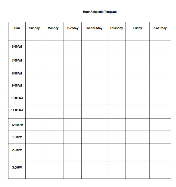 hourly schedule template