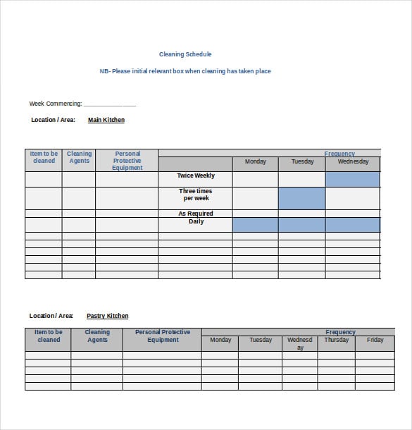 kitchen schedule template