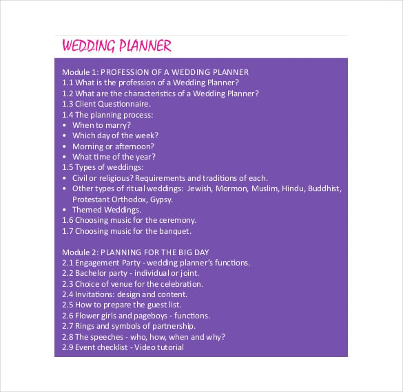 easy to follow wedding planner template download