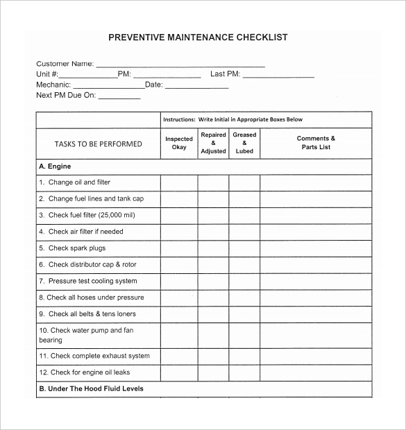 Preventive Maintenance Schedule Template 22 Free Word Excel PDF Format Download Free