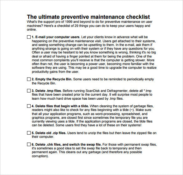 server ultimate preventive maintenance checklist template