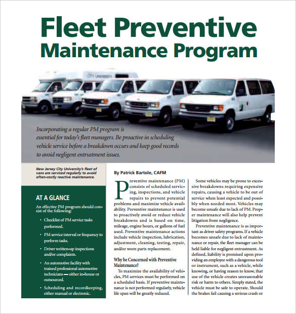 fleet preventive maintenance schedule template pdf format