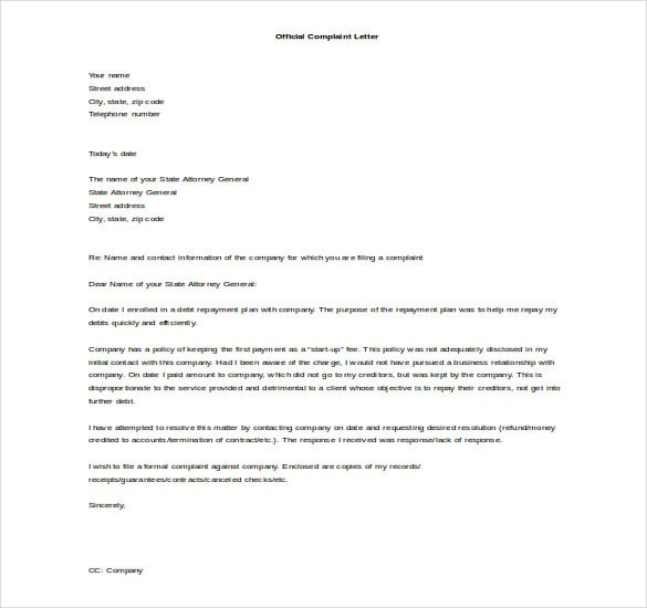 official compliant letter free word format