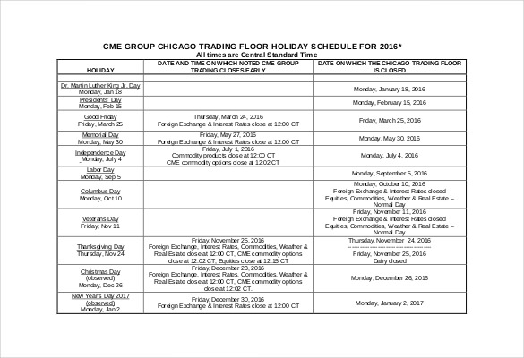 trading floor holiday schedule for 2016 free pdf