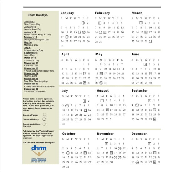pdf format holiday schedule template