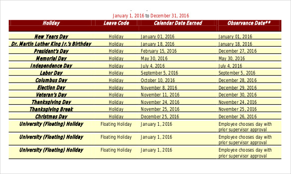 Holiday Schedule Template 20 Free Sample Example Documents Download 