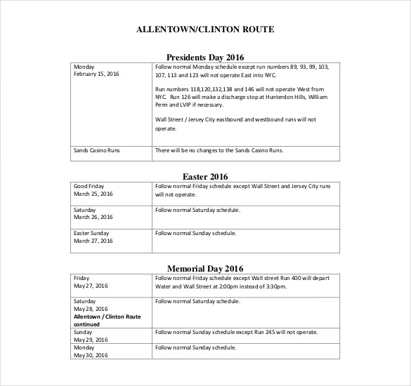 Holiday Schedule Template 20 Free Sample Example Documents Download 