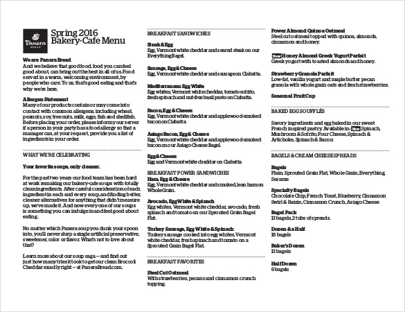 bakery cafe menu free pdf format download