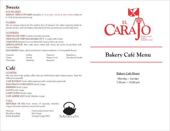 pdf format bakery menu free download