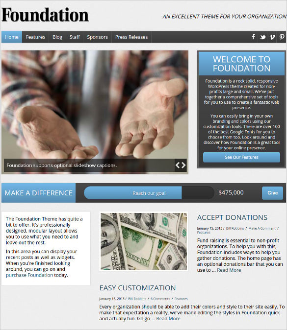 charity foundation non profit php theme