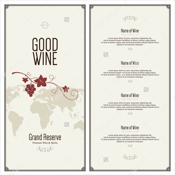 example wine menu template