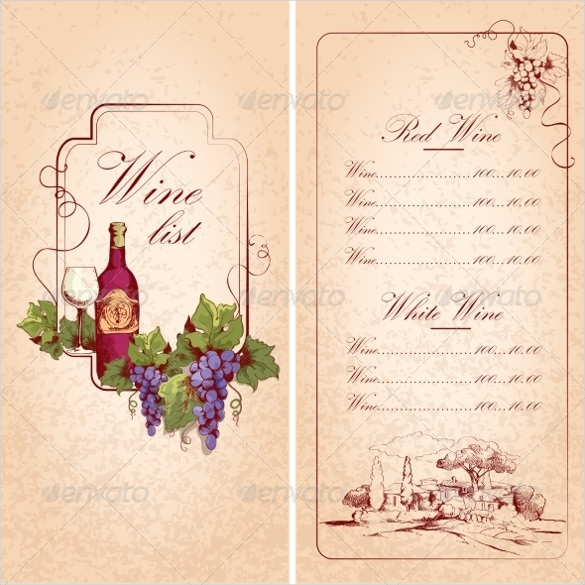 example wine menu template download