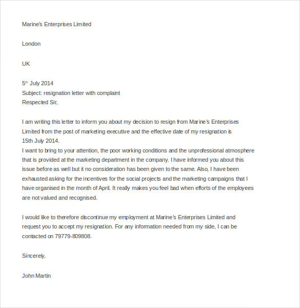 employee-resignation-complaint-letter-template