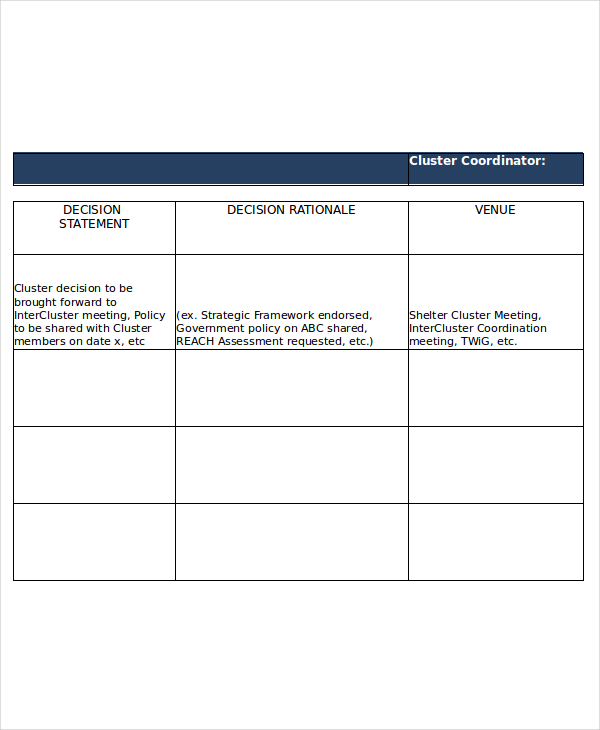 project decision log template