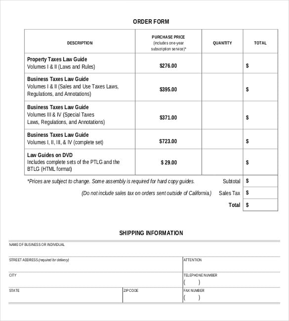 books purchase order form example template