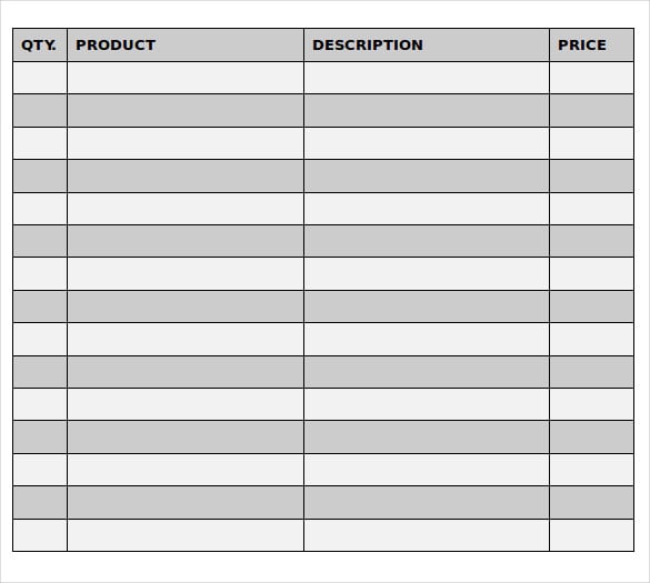 price description of formal purchase order document