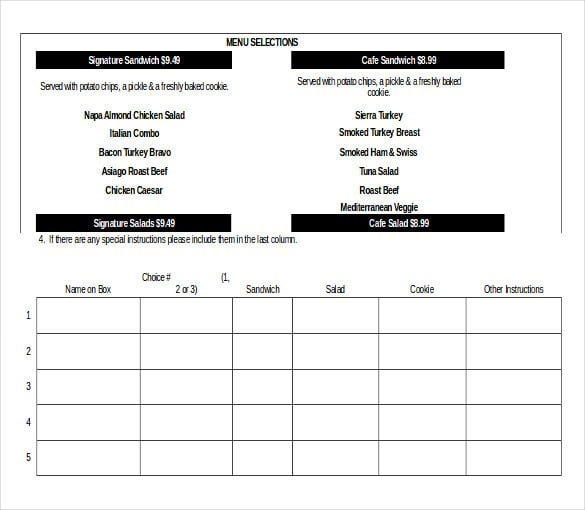 excel lunch order template download