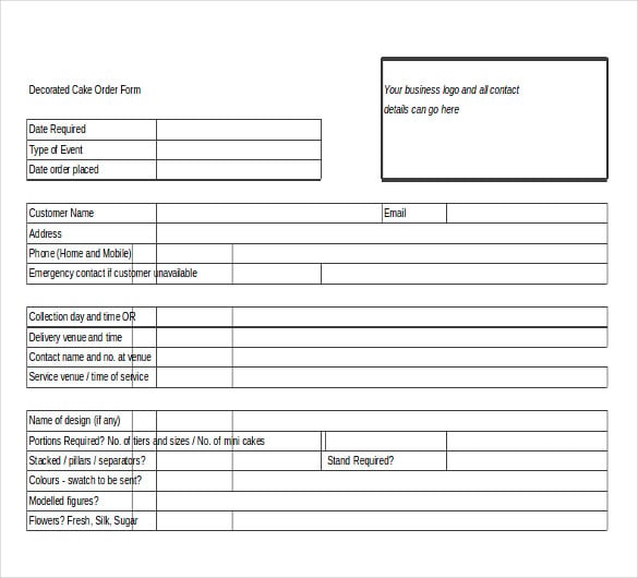 excel template for cake order form