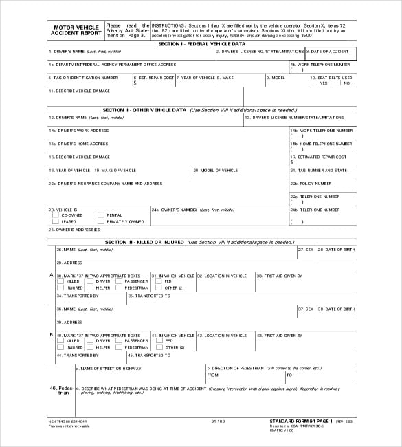 motor vehicle accident report