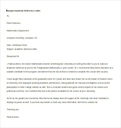 Academic Recommendation Letter