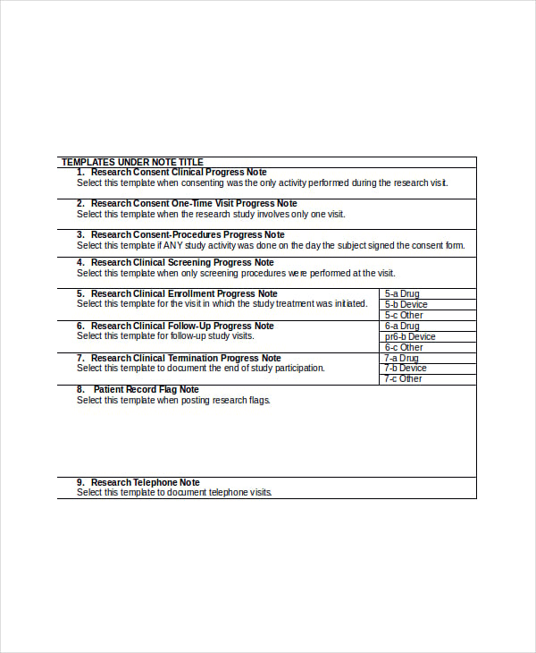 research progress note template