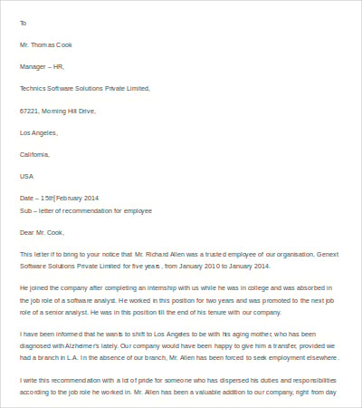 Employment-Employee Recommendation Letter