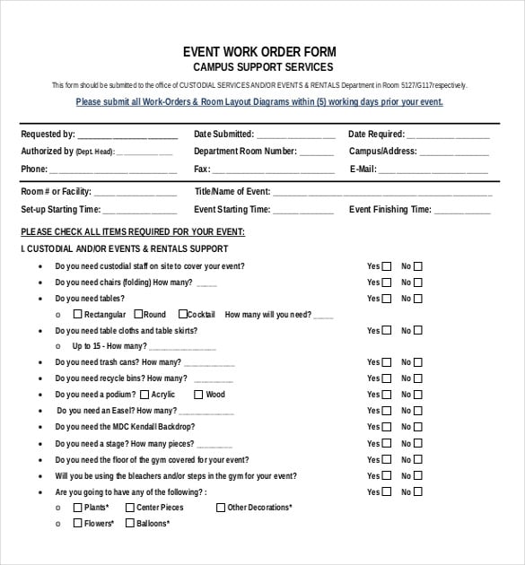 example format template for events work order form