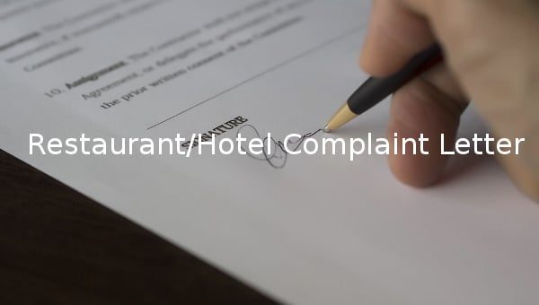 restaurant hotel complaint letter