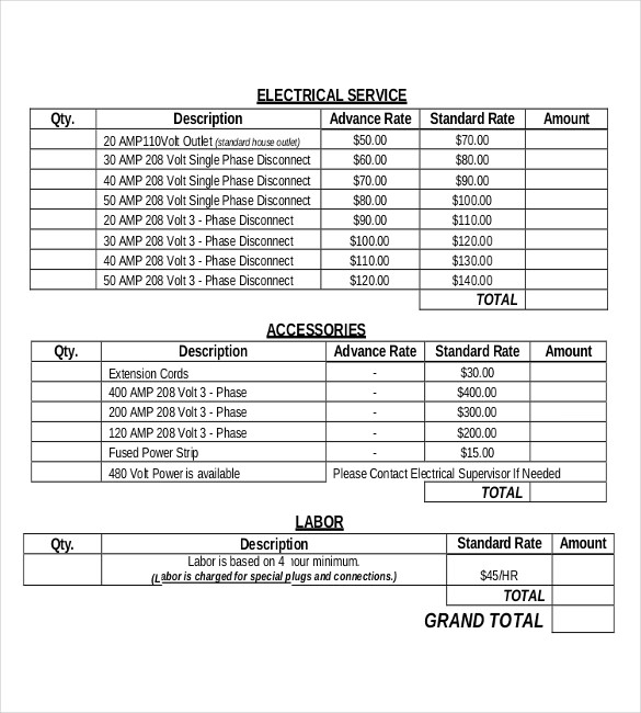 electrical service order form example template