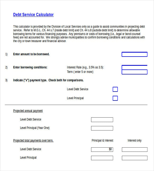 debt service order calculator template free excel format download