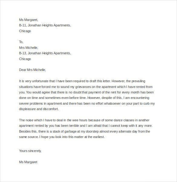 tenant complaint letter template free download