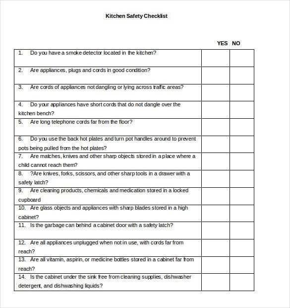 kitchen checklist template