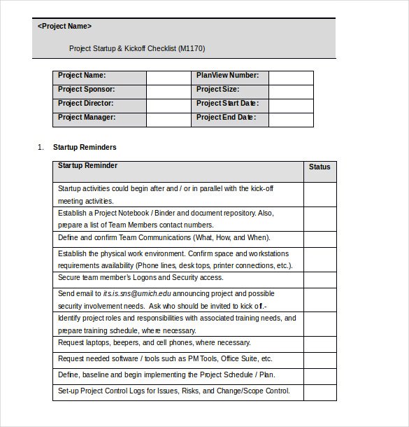 project checklist template