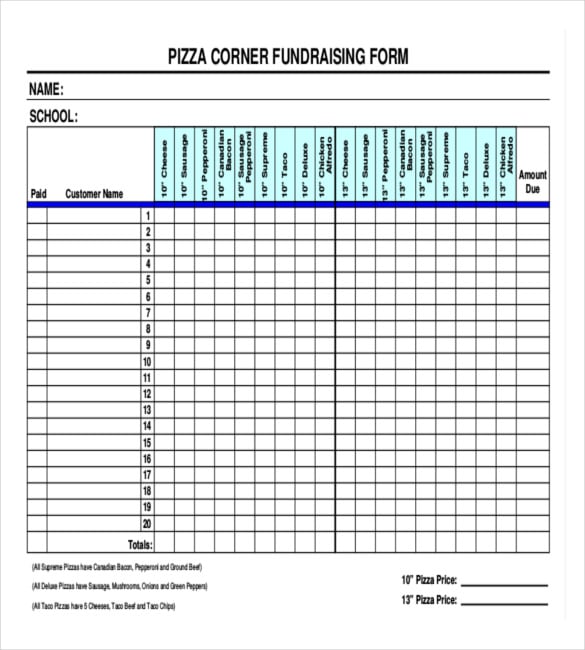 pizza corner fundraising form download