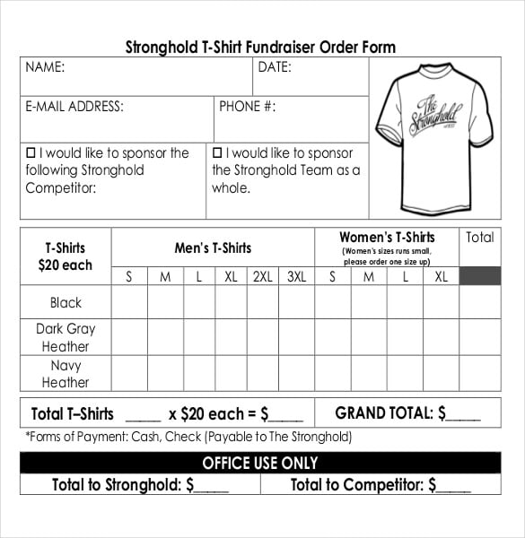 sample template for shirt fundraiser order form