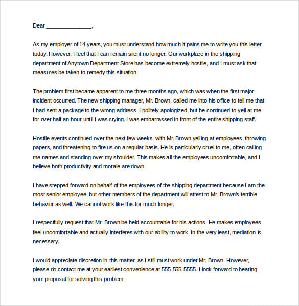 environment complaint letter