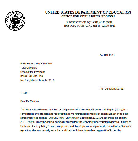 environment complaint letter word document