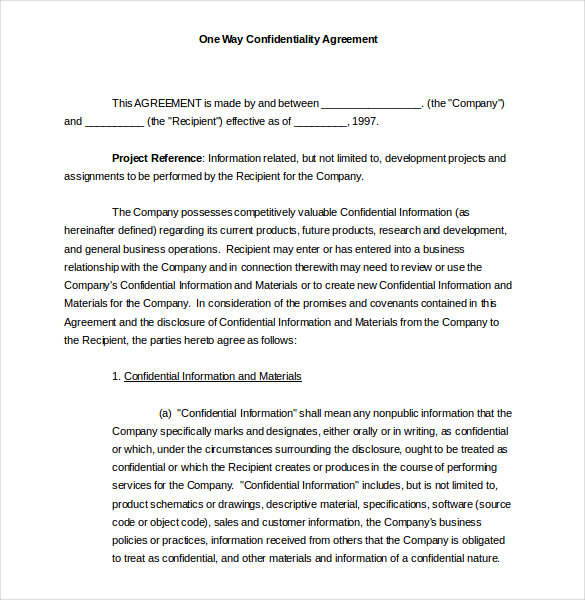 one way confidentiality agreement